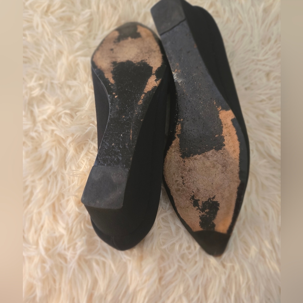 Stuart Weitzman Womens 9 Black Suede Leather Squa - Picture 9 of 11